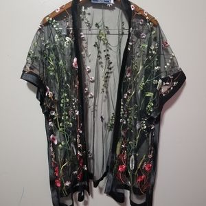Black embroidered kimono